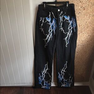 Black and Blue Lightning Print Women's Jeans